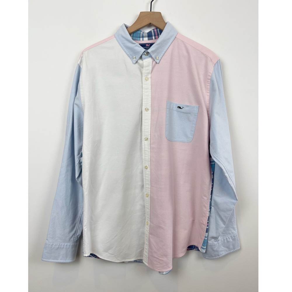 Vineyard Vines Slim Fit Tucker Shirt Mixed Media Whale Cotton Blend Mens Large